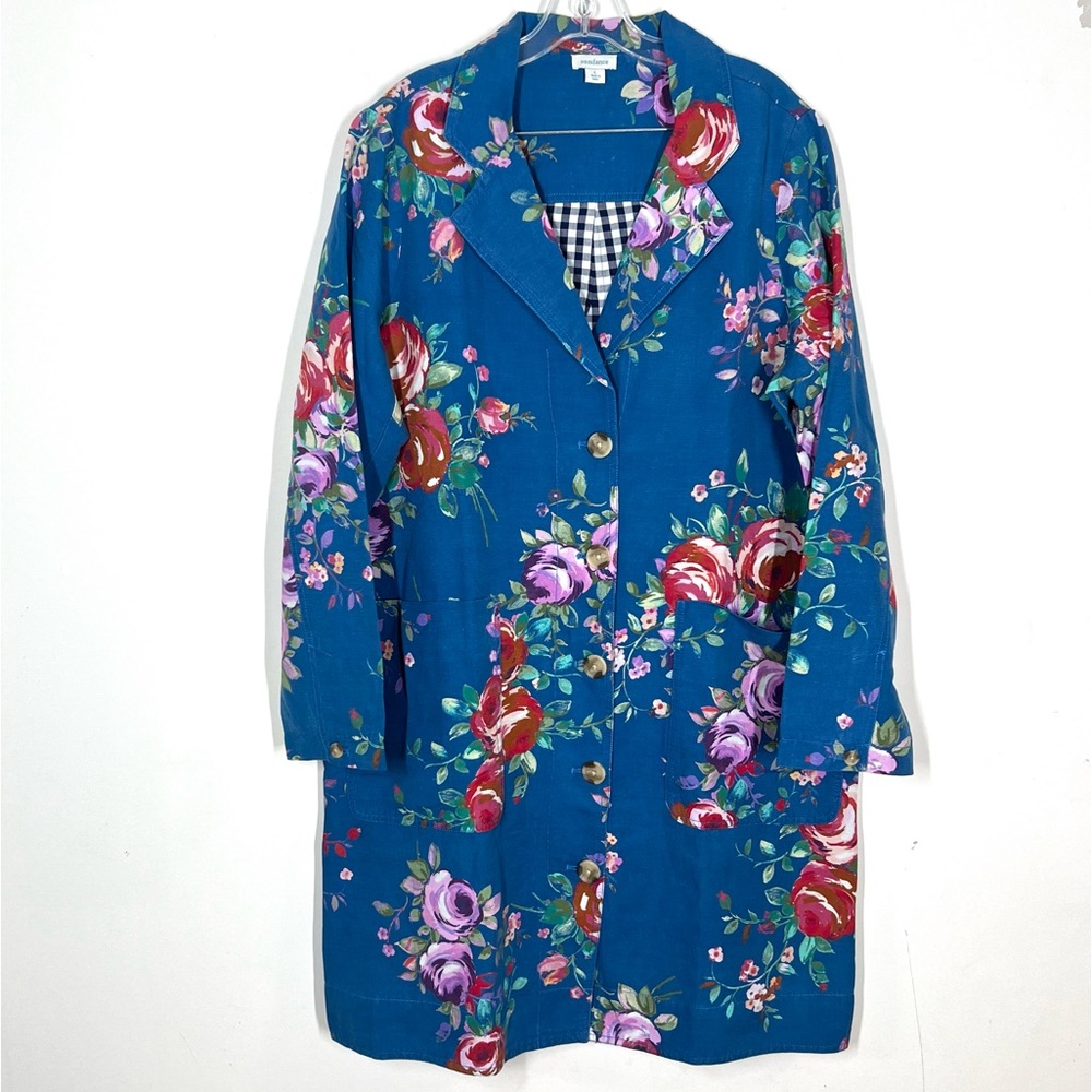 🌻NWOT sundance royal botanical topper linen blend floral trench coat in blue - Picture 3 of 13